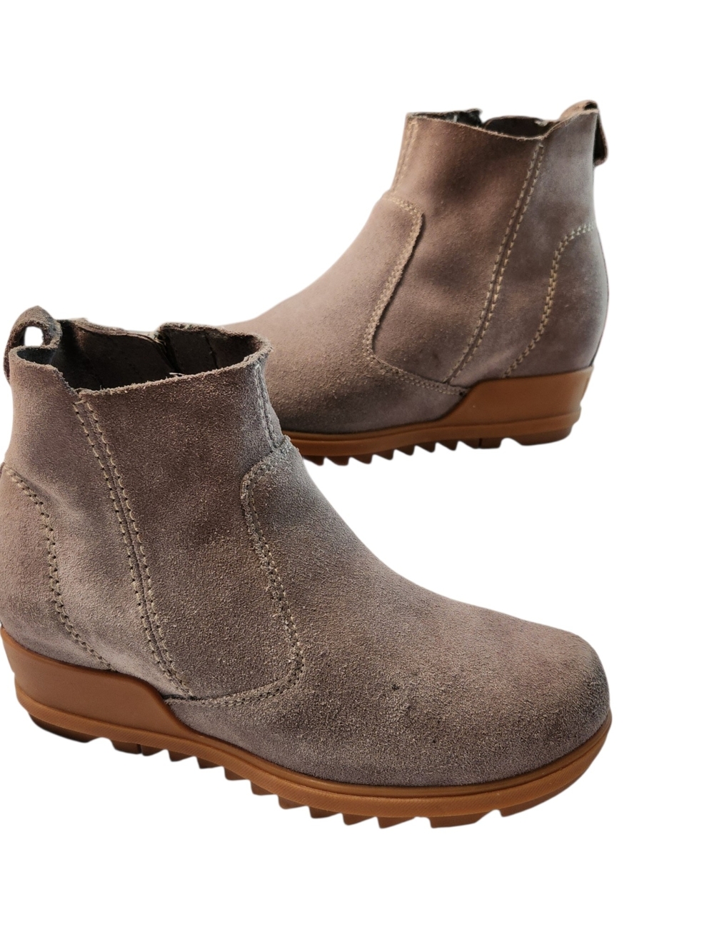 Sorel Evie Waterproof Suede Zip Pull-On Leather Wedge Ankle Boot Gray Size 6.5